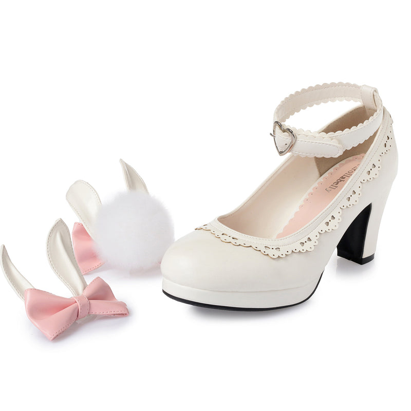 bunny ear lolita heels kawaii fashion shoes removable pom pom bunny rabbit tail clip on ears ankle strap sweet princess harajuku japan fashion by kawaii babe