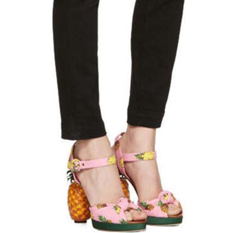 pink pineapple tropical paradise 3d high heel sandals ankle straps vogue high fashion dolce & gabbana harajuku japan street fashion by kawaii babe