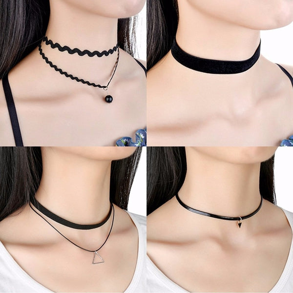 Black Gothic Choker Necklace Set Lot Goth Fashion