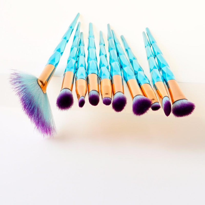 blue diamond unicorn makeup brush set blush brush eyeshadow make up set magical mermaid shiny metal