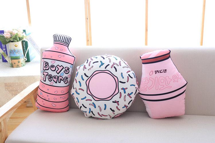 kawaii decorative throw pillows bedroom house living room decor pink doughnut donut boys tears water bottle
