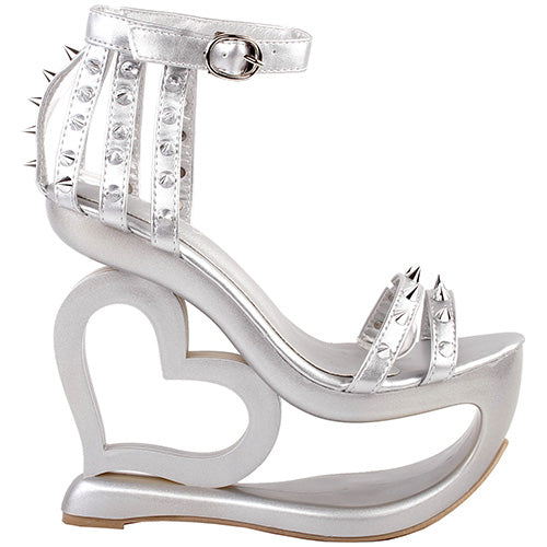 silver hollow heart cut out platform heel sandals high heels shoes punk rock edgy studded streetwear footwear fashion ankle strap rivets goth fashion by kawaii babe