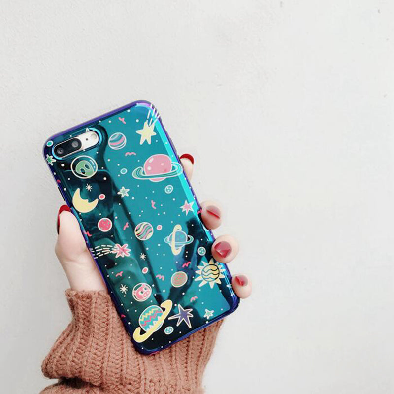 shiny holographic outer space iphone case phone protector cases  planets moon stars intergalactic galaxy by kawaii babe