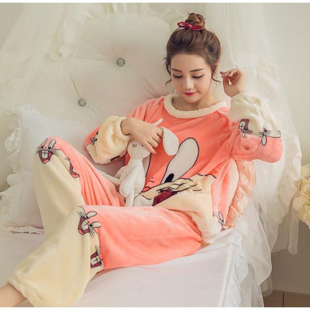 Kawaii Soft Pajama Set Cute Soft Fuzzy Flannel Furry PJS Set