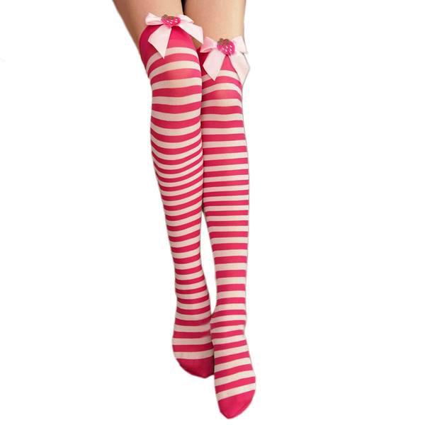Kawaii Strawberry Stockings Striped Socks Knee High Thigh Highs 
