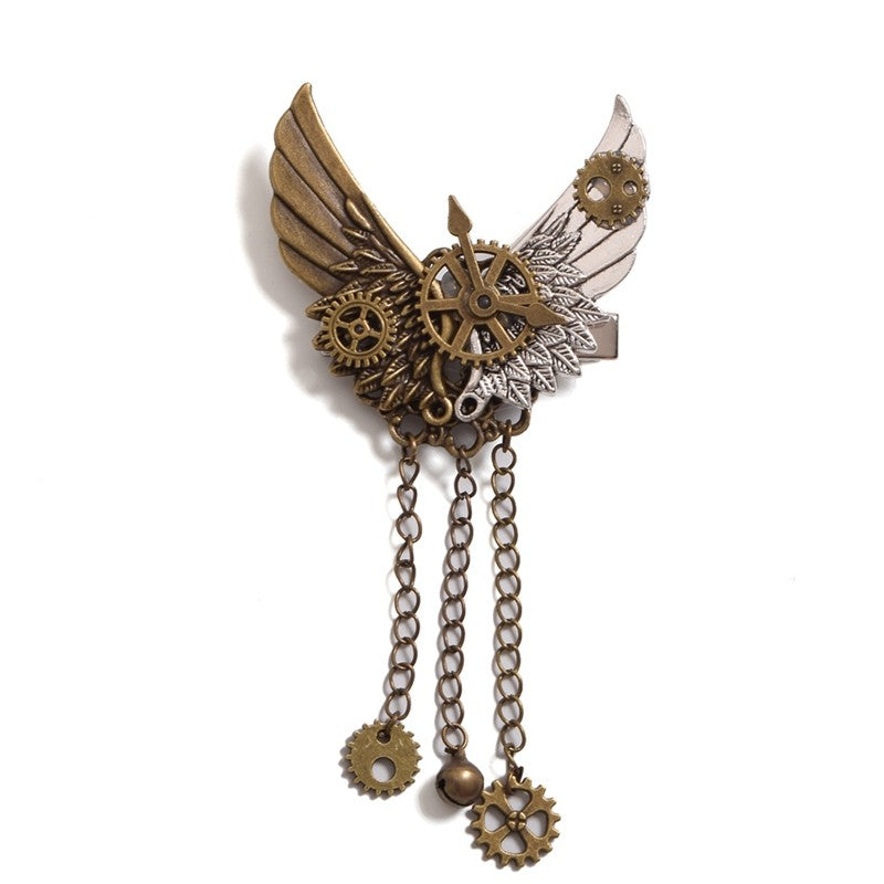 steampunk dieselpunk hair clip barette hairclip accessory clock gears cogs wheels brass copper victorian era fashion lolita by kawaii babe