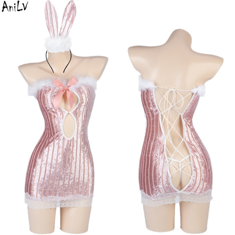 Soft Velour Bunny Set - bunny girls, rabbit, velour, velvet, z1