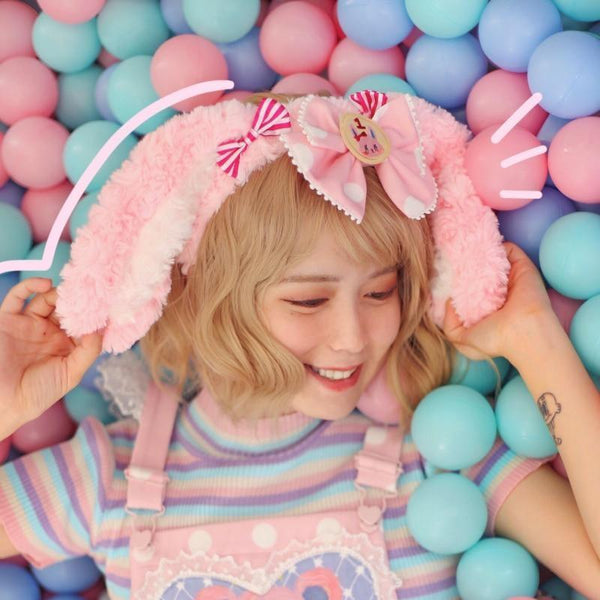 Pink Bunny Ear Lolita Cosplay Headband Rabbit Ears Bear Kawaii