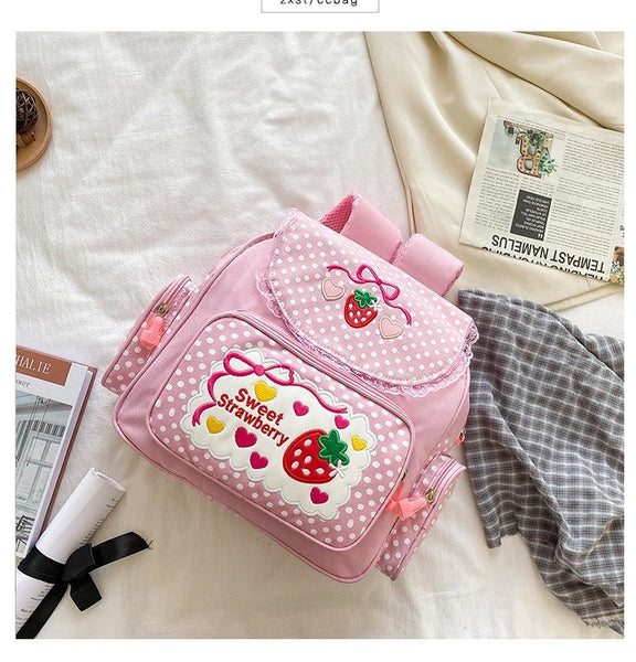 Sweet Strawberry Pink Backpack Book Bag Kawaii Cute