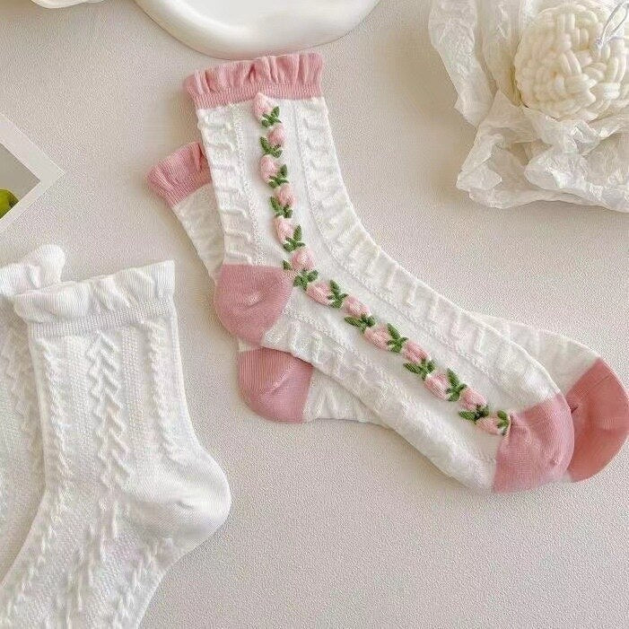 Textured Angelic Socks - angelcore, angelic, faecore, fairycore, rosebud Kawaii Babe