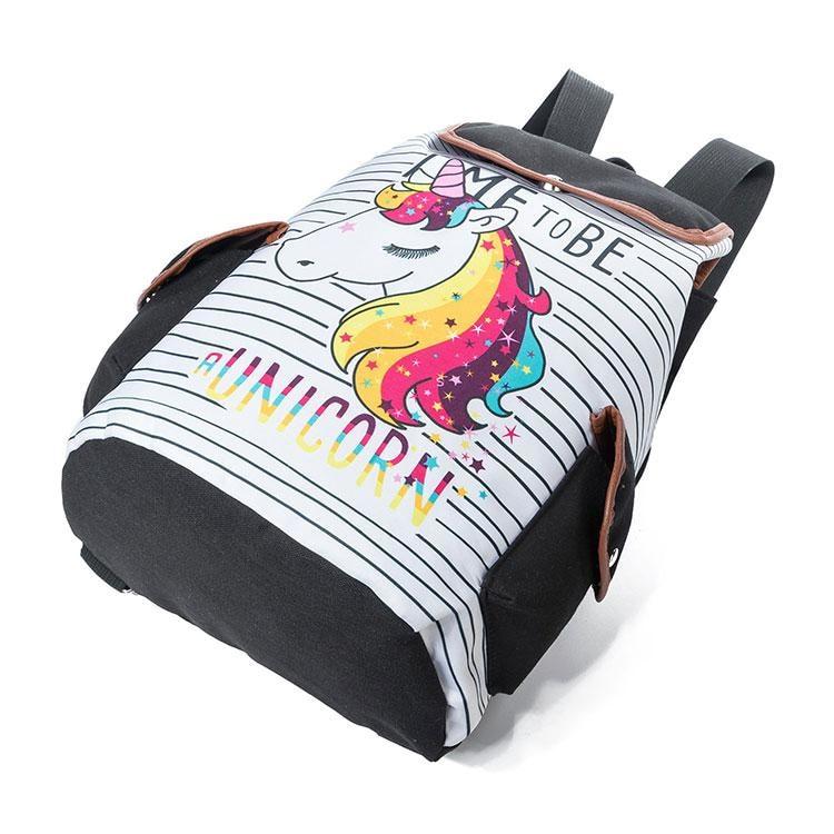 Black Rainbow Unicorn Backpack Rucksack Book Bag School Knapsack Time TO Be A Unicorn Kawaii 