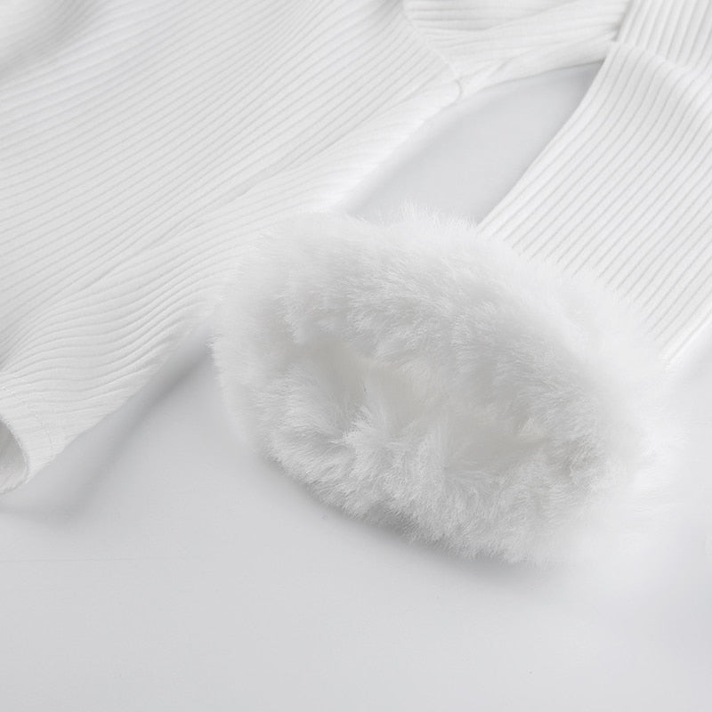 White Fur Trim Cardigan - cardigan, cardigans, coquette, dollette, fae Kawaii Babe