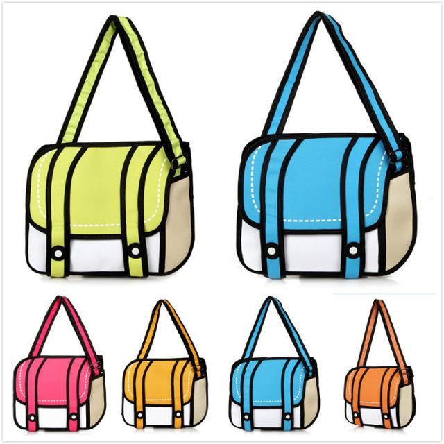 2d cartoon messenger bag - 2 dimensional - 2d - bag - purse - 3d