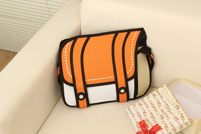 2d cartoon messenger bag - 2 dimensional - 2d - bag - purse - 3d