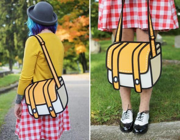 2d cartoon messenger bag - 2 dimensional - 2d - bag - purse - 3d