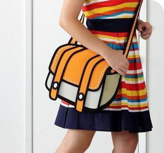 2d cartoon messenger bag - 2 dimensional - 2d - bag - purse - 3d