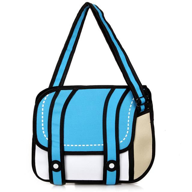 2d cartoon messenger bag - 2 dimensional - 2d - bag - purse - 3d