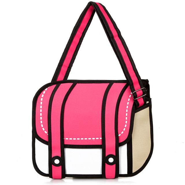 2d cartoon messenger bag - 2 dimensional - 2d - bag - purse - 3d