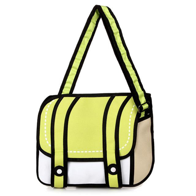 2d cartoon messenger bag - 2 dimensional - 2d - bag - purse - 3d