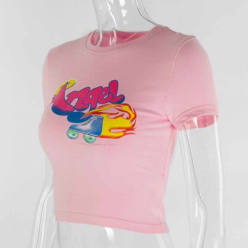 90s angel crop top - 3/4 length - 3/4th - 80s - belly shirt - shirts