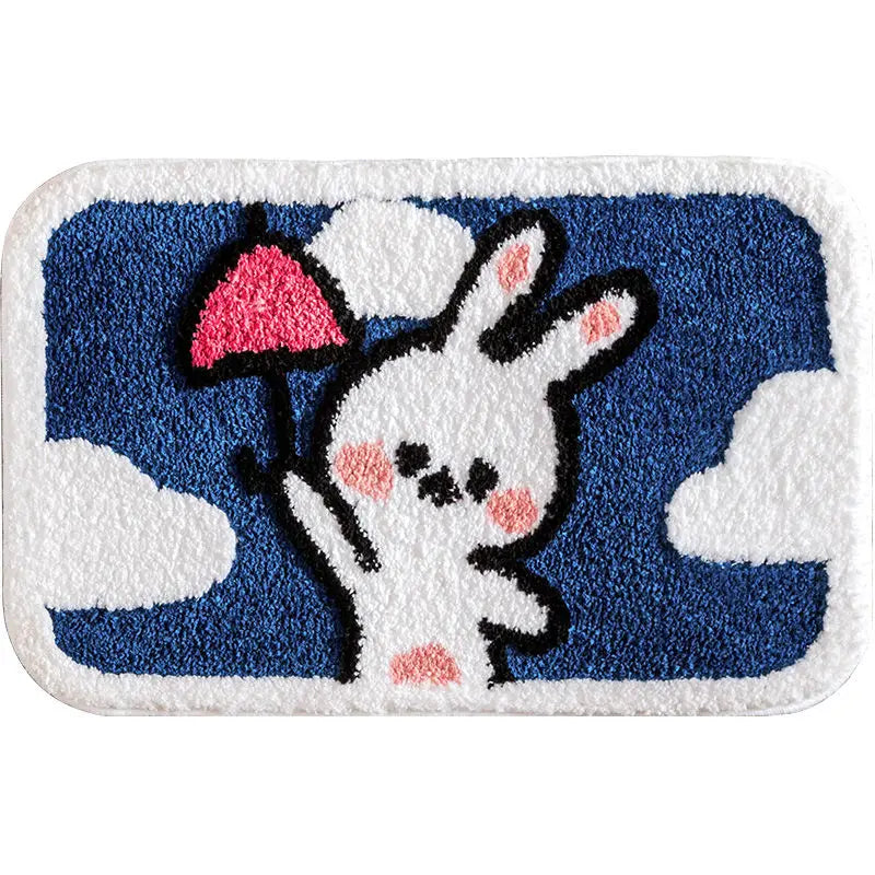 Sweet bunny friends fluffy floor mat - bathmat - bedside mat - bunnies - floor