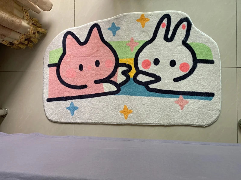 Sweet bunny friends fluffy floor mat - bathmat - bedside mat - bunnies - floor