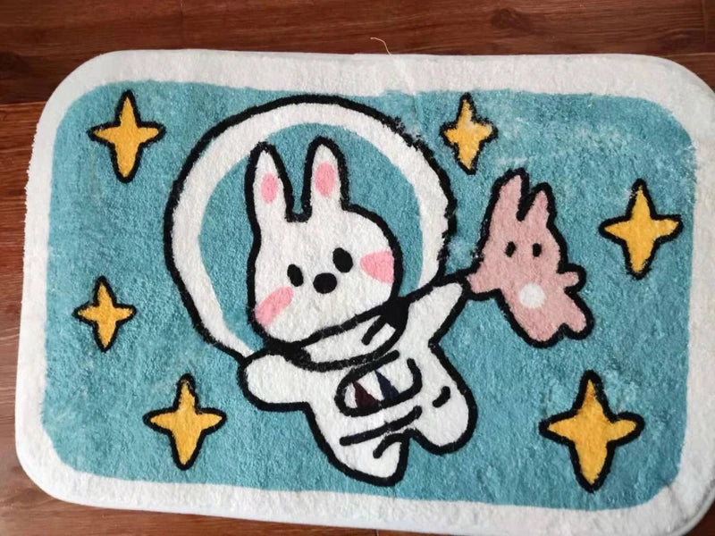 Sweet bunny friends fluffy floor mat - bathmat - bedside mat - bunnies - floor