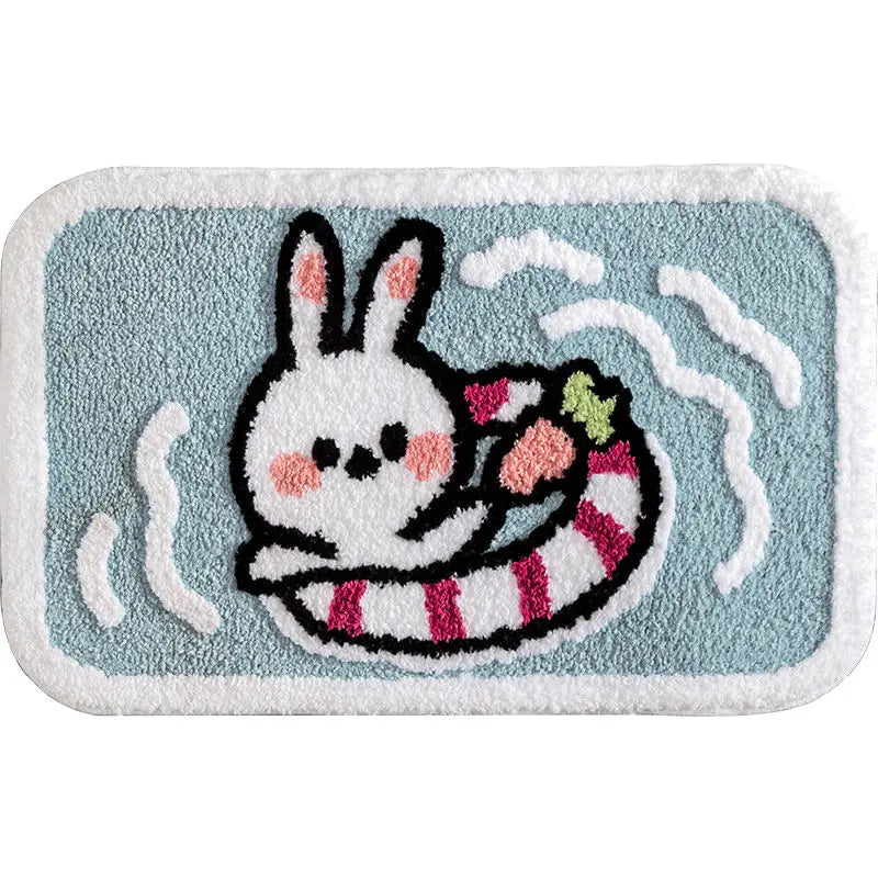 Sweet bunny friends fluffy floor mat - bathmat - bedside mat - bunnies - floor