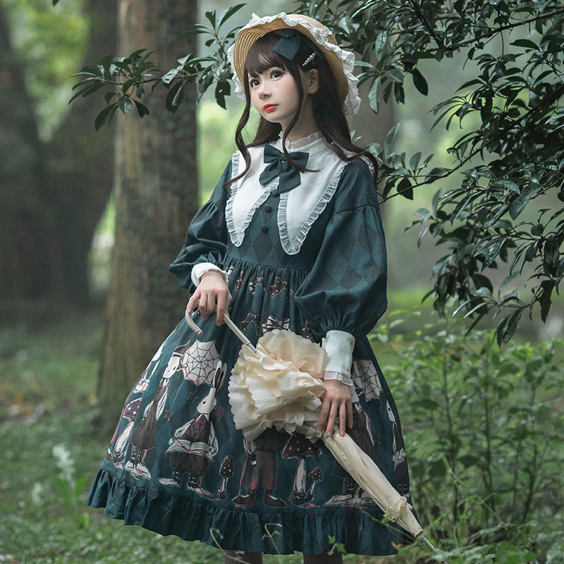 Creepy Bunny Ruffled & Layered Forest Green Dress M Creepy Bunny Ruffled & Layered Forest Green Dress M