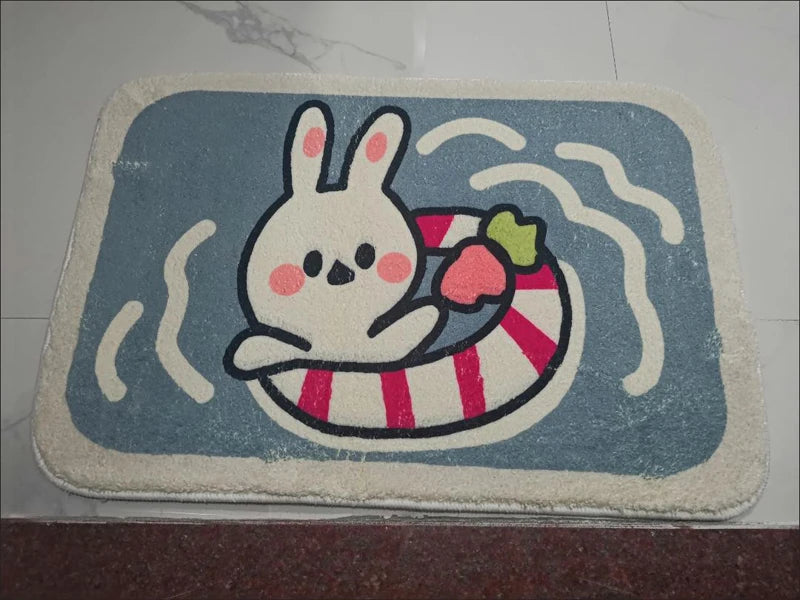 Sweet bunny friends fluffy floor mat - bathmat - bedside mat - bunnies - floor