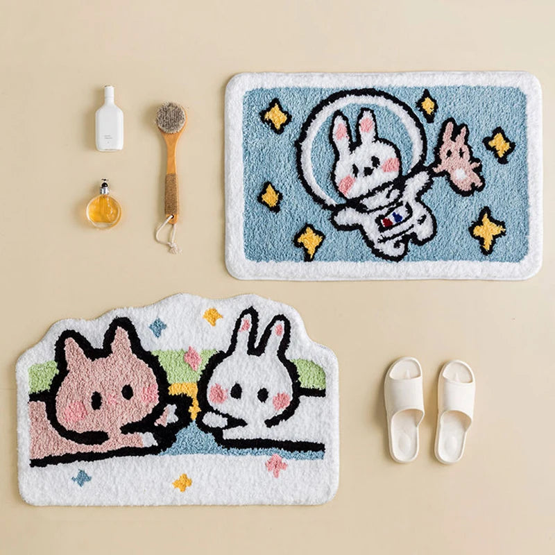 Sweet bunny friends fluffy floor mat - bathmat - bedside mat - bunnies - floor