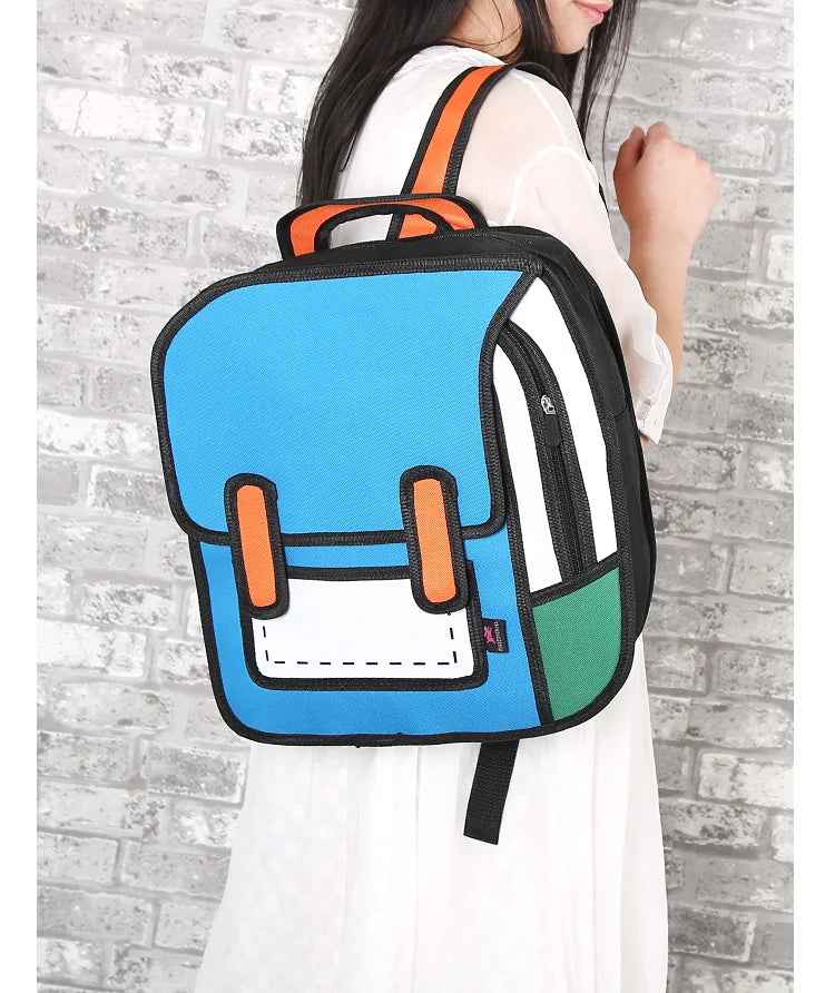 2d cartoon backpack - 2d - cartoon - 3d backpack - bag