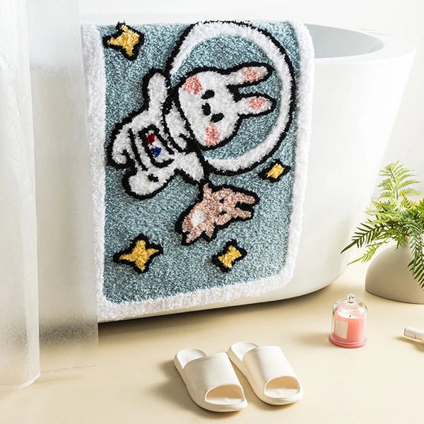 Sweet bunny friends fluffy floor mat - bathmat - bedside mat - bunnies - floor