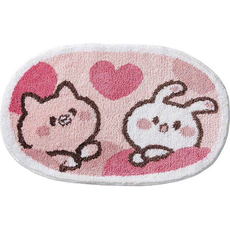 Sweet bunny friends fluffy floor mat - bathmat - bedside mat - bunnies - floor