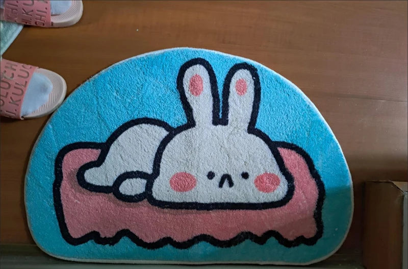 Sweet bunny friends fluffy floor mat - bathmat - bedside mat - bunnies - floor