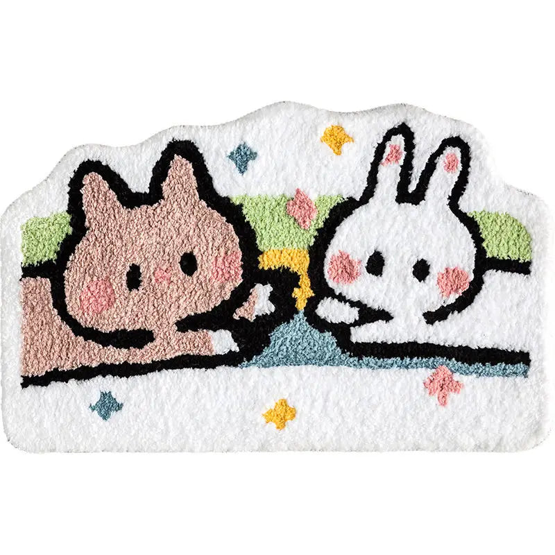 Sweet bunny friends fluffy floor mat - bathmat - bedside mat - bunnies - floor