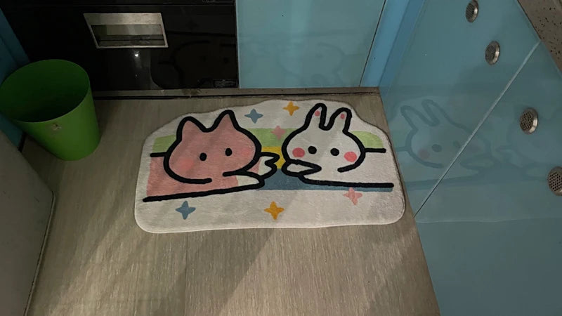 Sweet bunny friends fluffy floor mat - bathmat - bedside mat - bunnies - floor