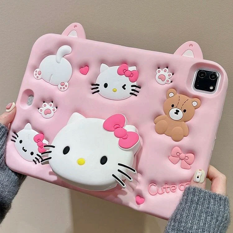 Byemypie◆ID photo Kitty◆iPad Case Hello Kitty iPad Case: Cute Pink Silicone Cover with Stand