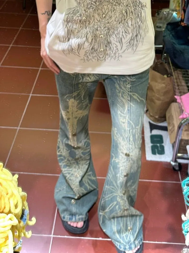 Distressed Y2K Grunge Flare Jeans