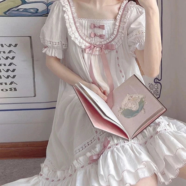 cute nighty dress SweetSlumber Cherry Print Lace Trim Ruffle Hem Cami Pajama Nightdress Holiday Season