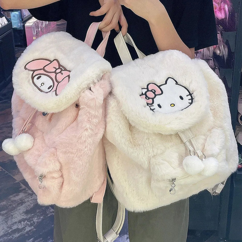 Fuzzy Kawaii Pompom Backpacks Plush Cute Sanrio Kawaii Babe