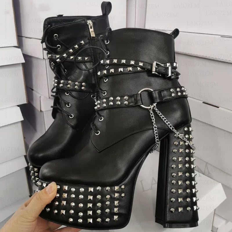 Stud & Chain Motorcycle Boots Goth Punk Fashion Booties
