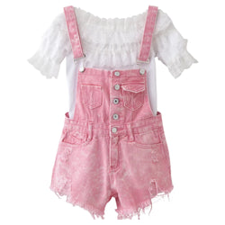 Acid wash denim overalls - acid wash - buckled - buckles - buttons - coveralls