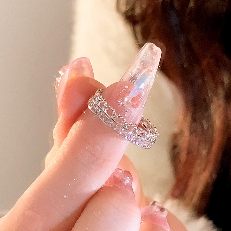 Adjustable Princess Heart Rings Silver Gem Stones – Kawaii Babe