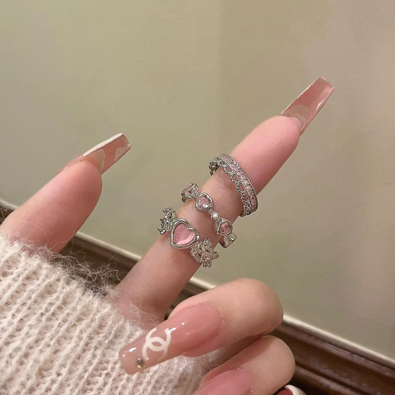 Adjustable Princess Heart Rings Silver Gem Stones – Kawaii Babe