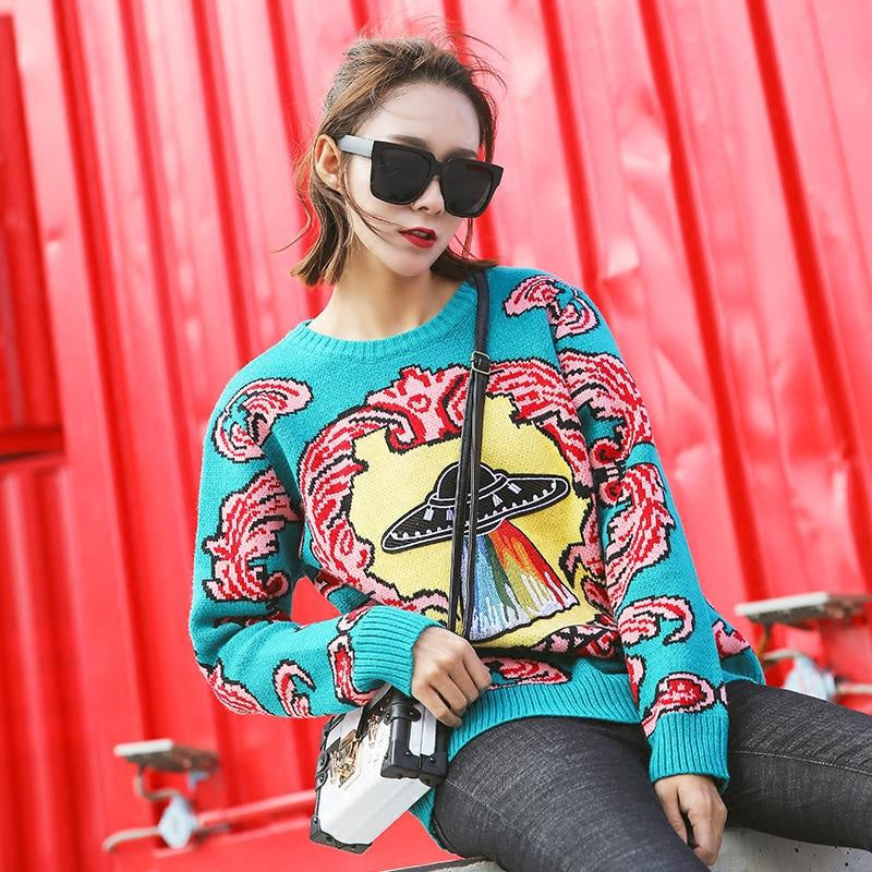 Alien contact sweater - aliens - autumn - cool - crew neck - crewneck