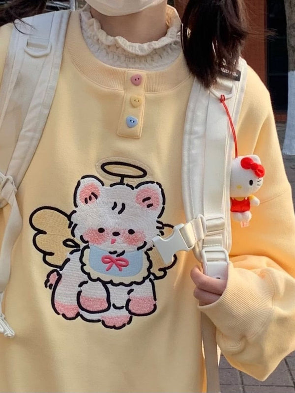 Angel kitty button up pullover - angel - kawaii - kitten - long sleeve - sweater