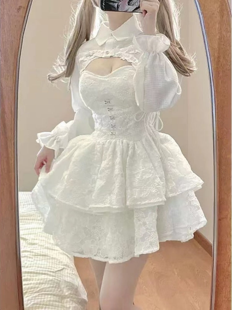 Kawaii angelic lace princess cinched waist corset dress