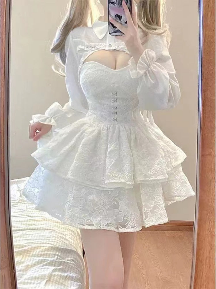 Kawaii angelic lace princess cinched waist corset dress