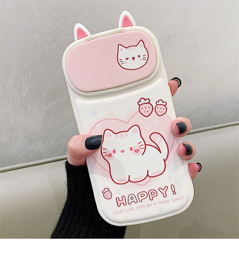 Animal iphone case with flip mirror camera cover - frog - hearts - iphone - kawaii - babe